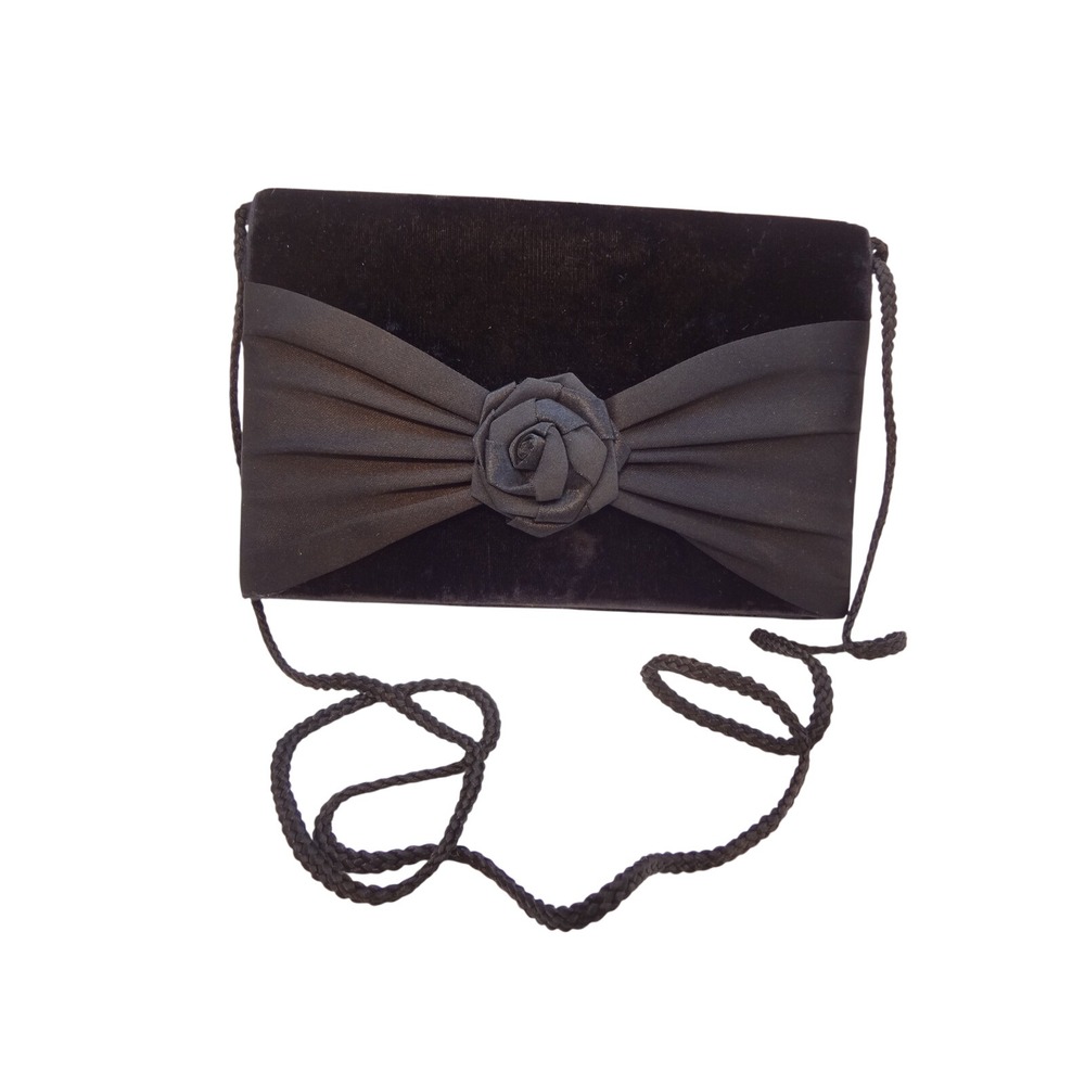 Special Occasion Evening Clutch Women Black Excellent Velvet Satin Rosette Bow